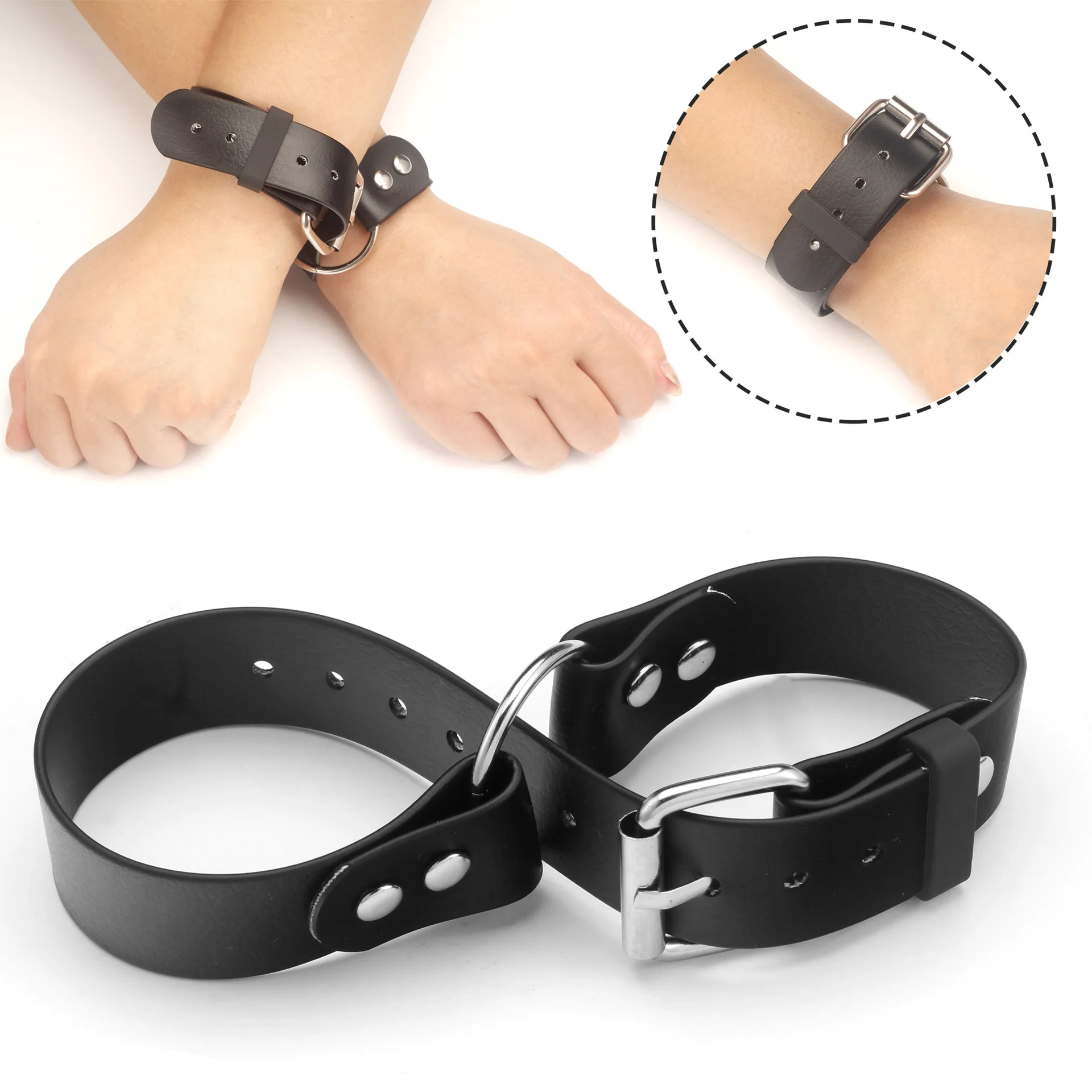 Schwarzes, hochwertiges Sex-Interesse-Lederarmband, zweite Lederhandschellen, Requisiten SM