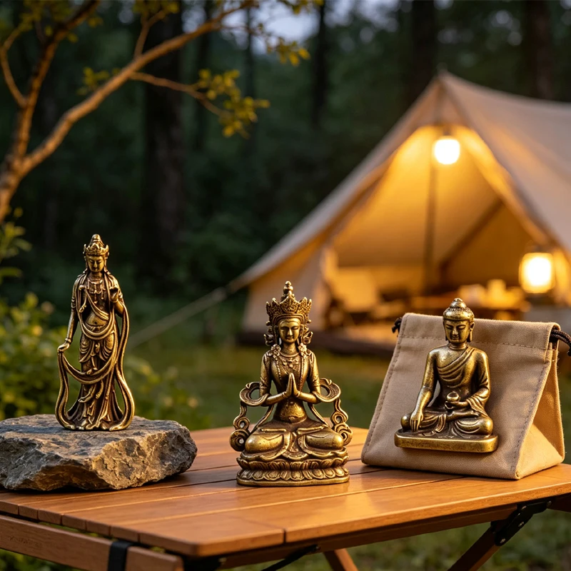 Antique Copper Thailand Guanyin Buddha Statue Home Decorations Living Room Small Ornaments Office Desk Miniature Figurines Gifts