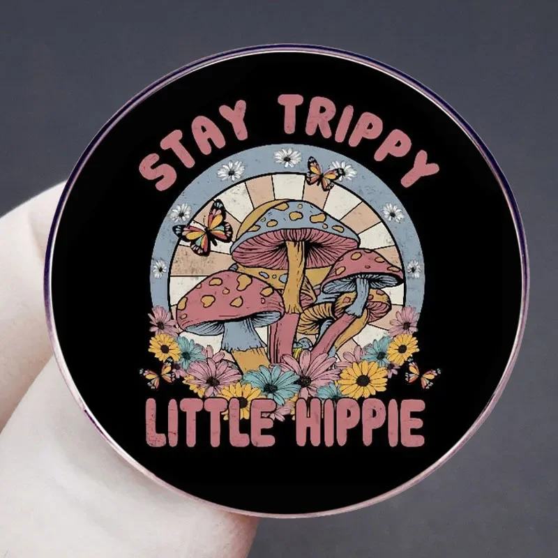 Stay Trippy Little Hippie Enamel Pins Vintage Mushroom Badge Fashion Brooch Creative Backpack Decoration Jewelry Accessories