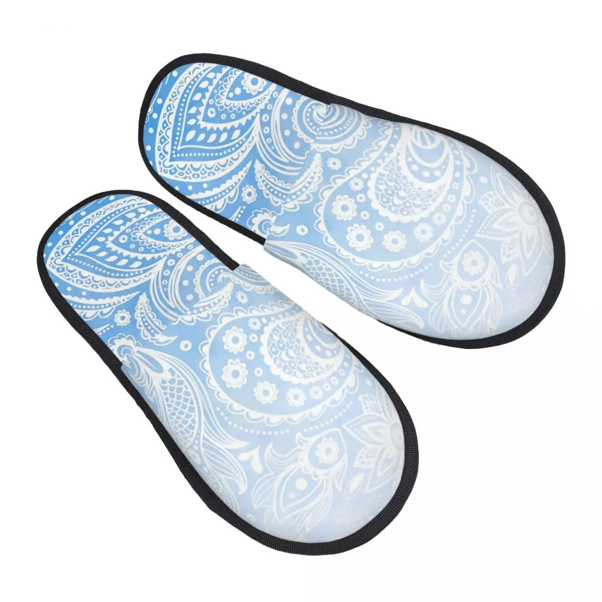 Белые уютные тапочки с рисунком пейсли на синем омбре и эффектом памяти, женские тапочки в стиле бохо с богемной цветочной текстурой, спа-домашняя обувь