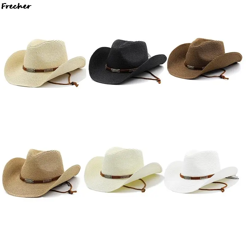 Men Western Cowboy Hat Straw Knight Sun Hats Male Retro Beach Caps Summer Holiday Travel Fedora UV Protection Riding Gorras