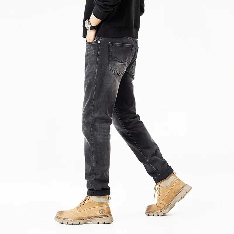 

Heavy duty high-end jeans men's retro nostalgic washed elastic small straight leg pants 2025 autumn new item