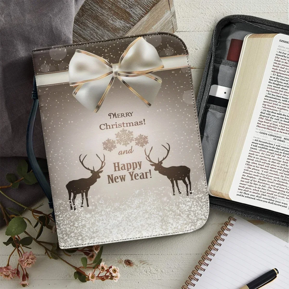 Christmas Bible Bag Christmas Blessing Print Women's Holy Storage Bag Christian Cross Print Ladies Tote Handbag with Zipper