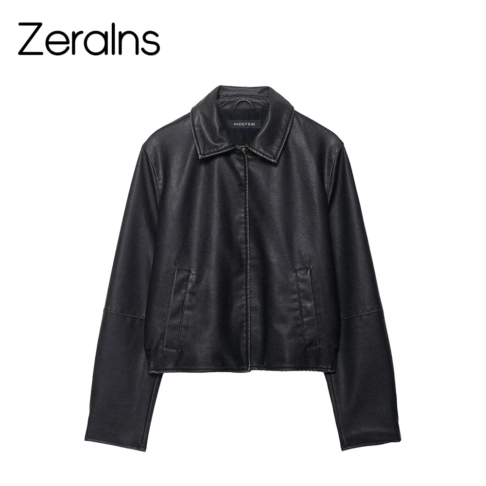 

ZERAINS Black leather jacket 2025 new autumn outfit short PU leather jacket retro high-end motorcycle cool top