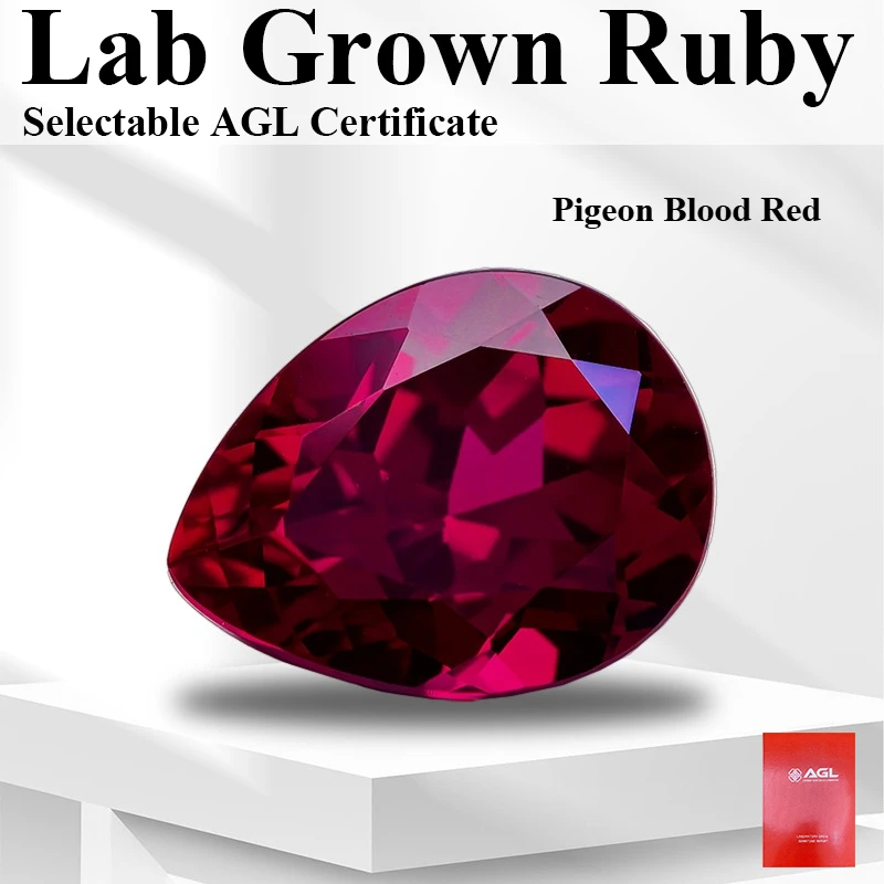 Lab Grown Ruby Pear Cut Pigeon Blood Red Color Loose Gemstone For Jewelry Making  Selectable  Certificate