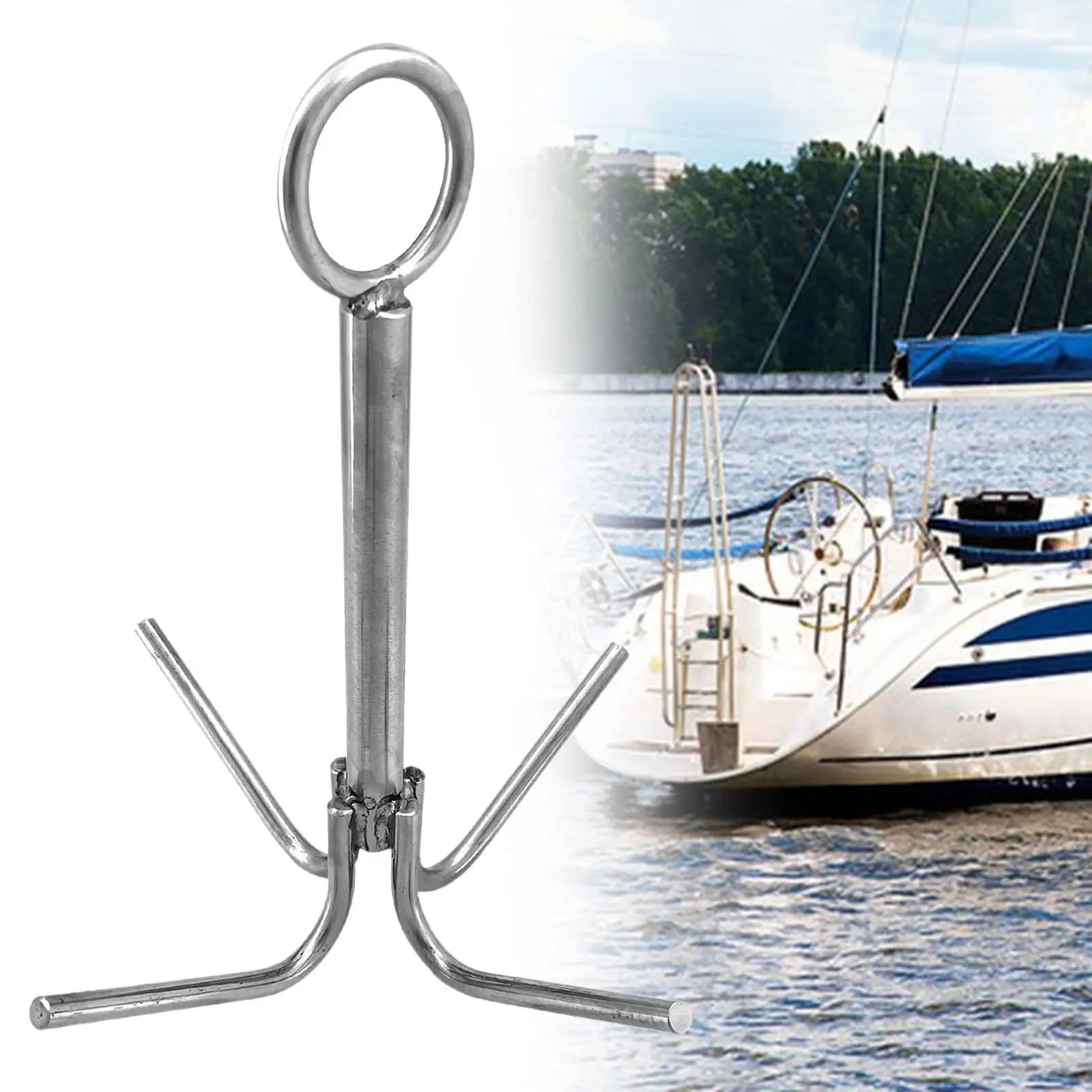 Outdoor Survival Grappling Hook 4 Claw Stainless Steel Anchor Tool for Fishing Hiking and Boating