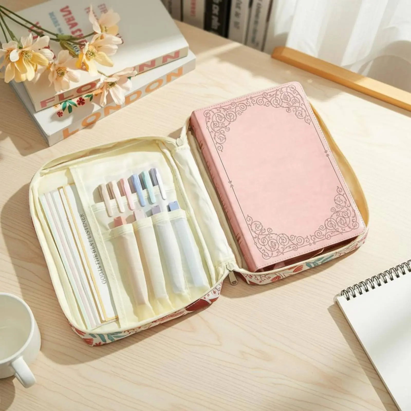 Book Organizer with Handle Long-Lasting Fastener Zippered Book Protector Bible Carrying Case Lightweight Bible Study Organizer