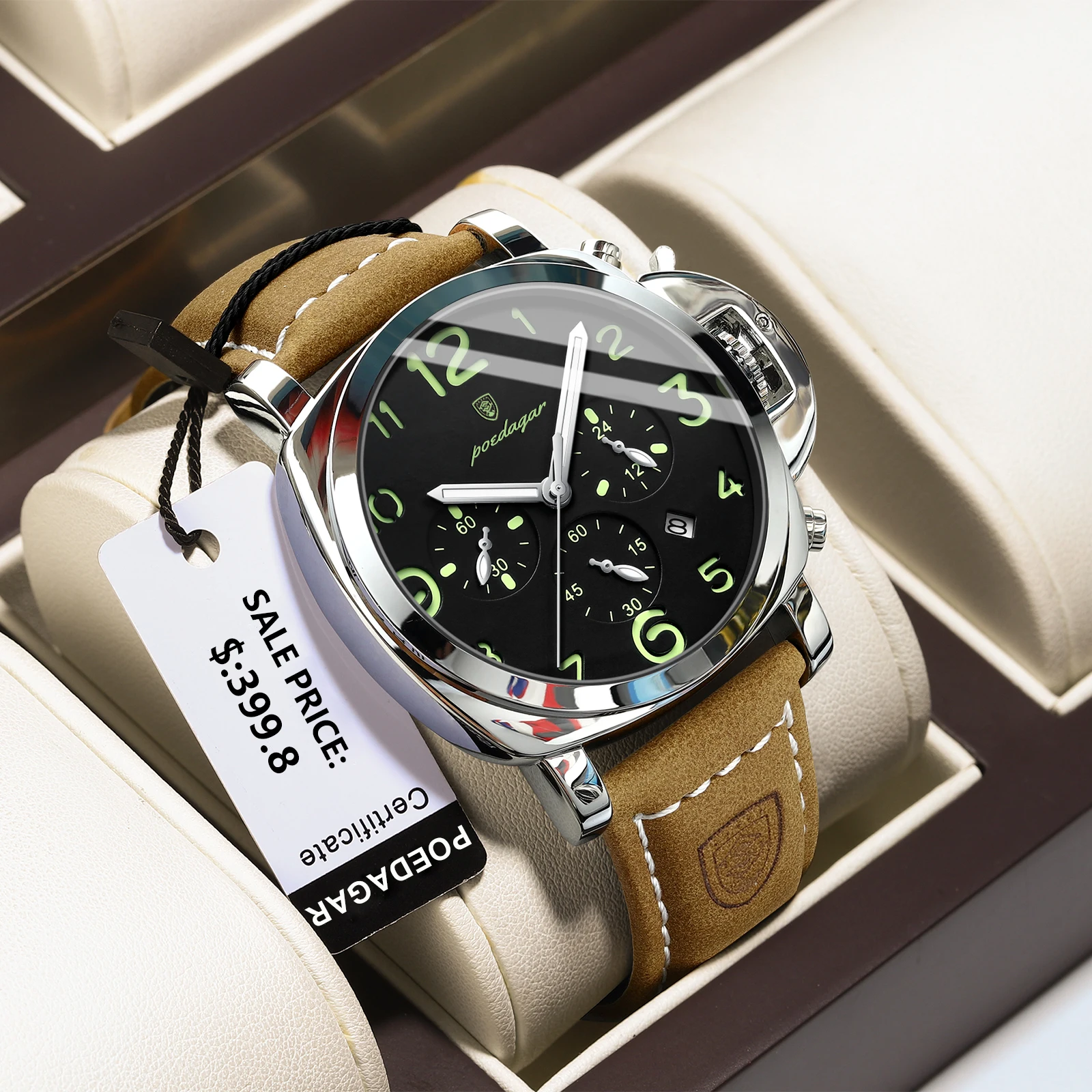POEDAGAR luksusowy męski zegarek chronograf wodoodporny świecący zegarek z datownikiem dla mężczyzn Casual skórzane sportowe wojskowe męskie zegarki