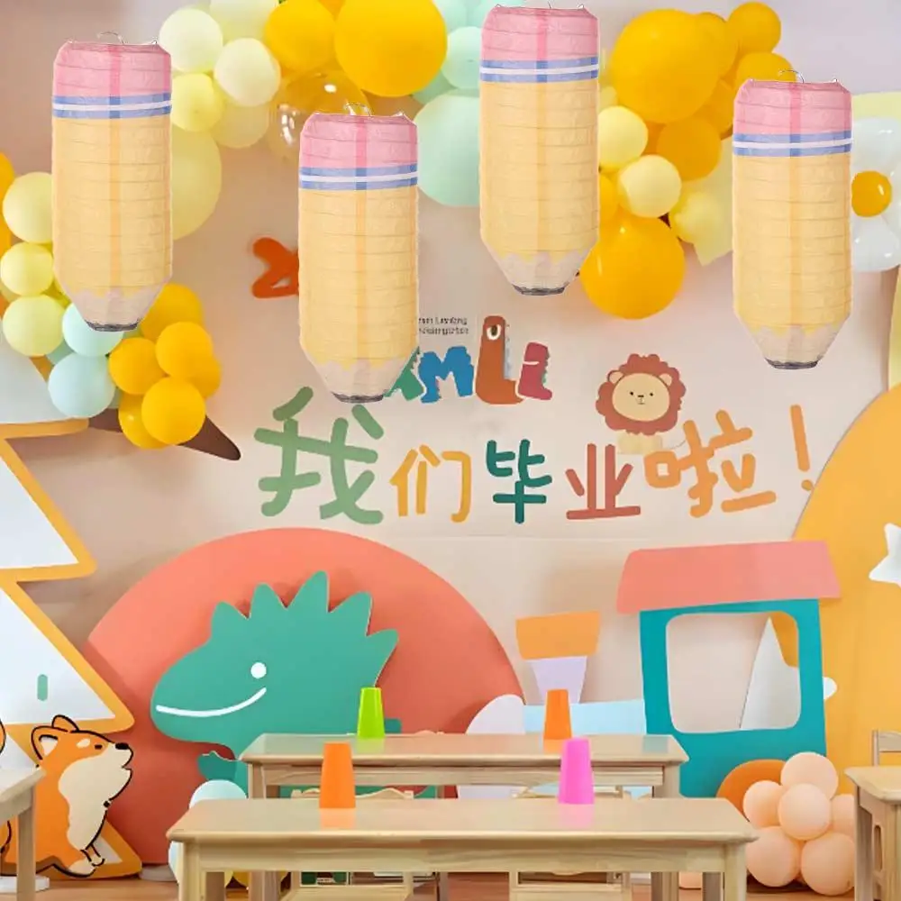 

3pcs Back To School Season Pencil Paper Lantern Portable Unique Festival Lantern Funny Hanging Lantern Birthday Party Decor