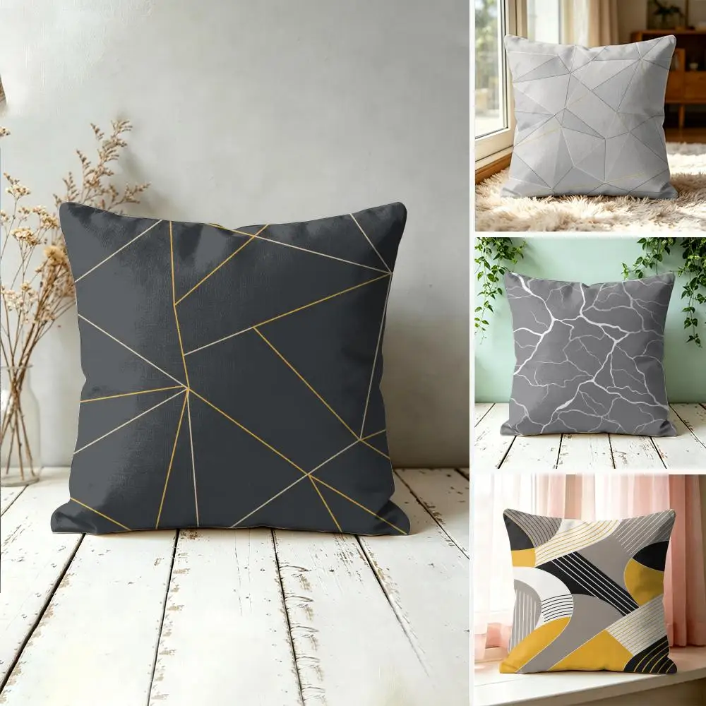 Modern Geometric Marble Pillow Case Double-Sided Plush Sofa Cushion Covers Organic Breathable Invisible Zipper