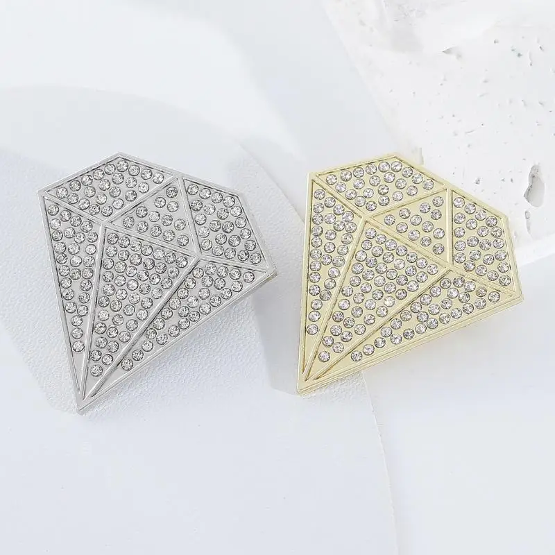 Rhinestone Diamond Shape Lapel Pin Sparkly Gold Silver Tone Crystal Brooch for Valentine's Day Gift Suit Decoration