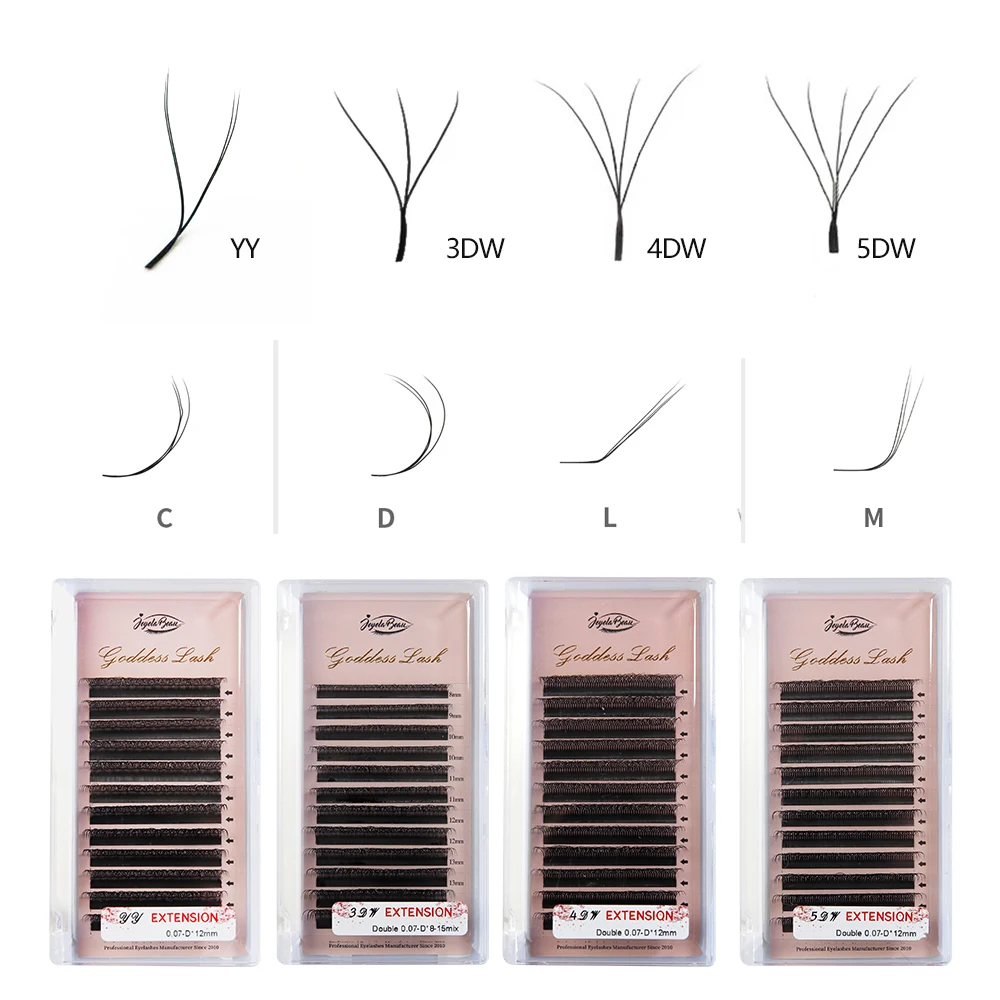 Goddess YY Lashes 3D 4D 5D W Shape Eyelash Extensions C/D/M/L Volume Pre-made Fans False Eyelashes De Cilios YY Eyelash Trays