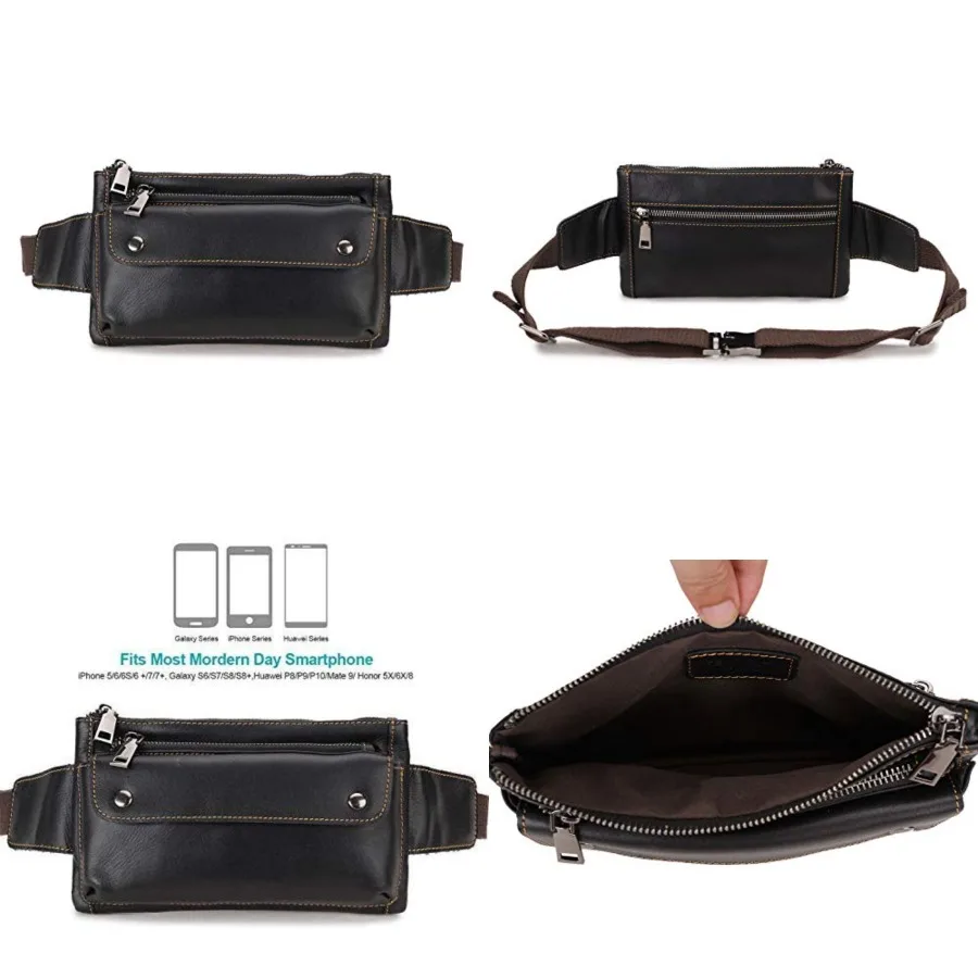 

Unisex Genuine Leather Waist Bag Messenger Fanny Pack Bum Bag For Men Women Travel Sports Running Hiking