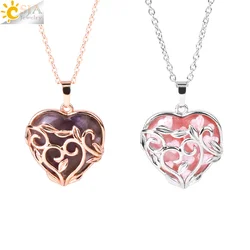 CSJA Natural Stone Heart Shape Necklace Pendant Healing Love Crystal Pendants Amethysts Charms Necklaces Jewelry for Woment H117