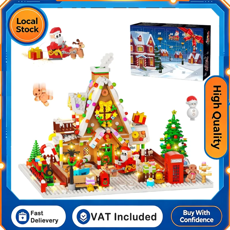 24-Tage-Weihnachts-Countdown-Dorf-Bausatz mit Weihnachtsbaum-Zug, Weihnachtsdeko-Geschenk für Erwachsene, Teenager, Mädchen und Jungen ab 10 Jahren