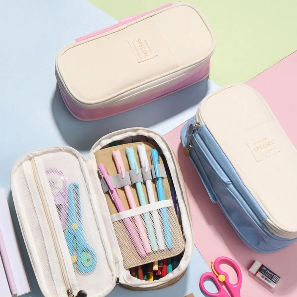 

Stationery Multi-Layer Pen Storage Bag Large Capacity Kawaii Zipper Pencil Pouch Dustproof Canvas Pen Organizer Artist