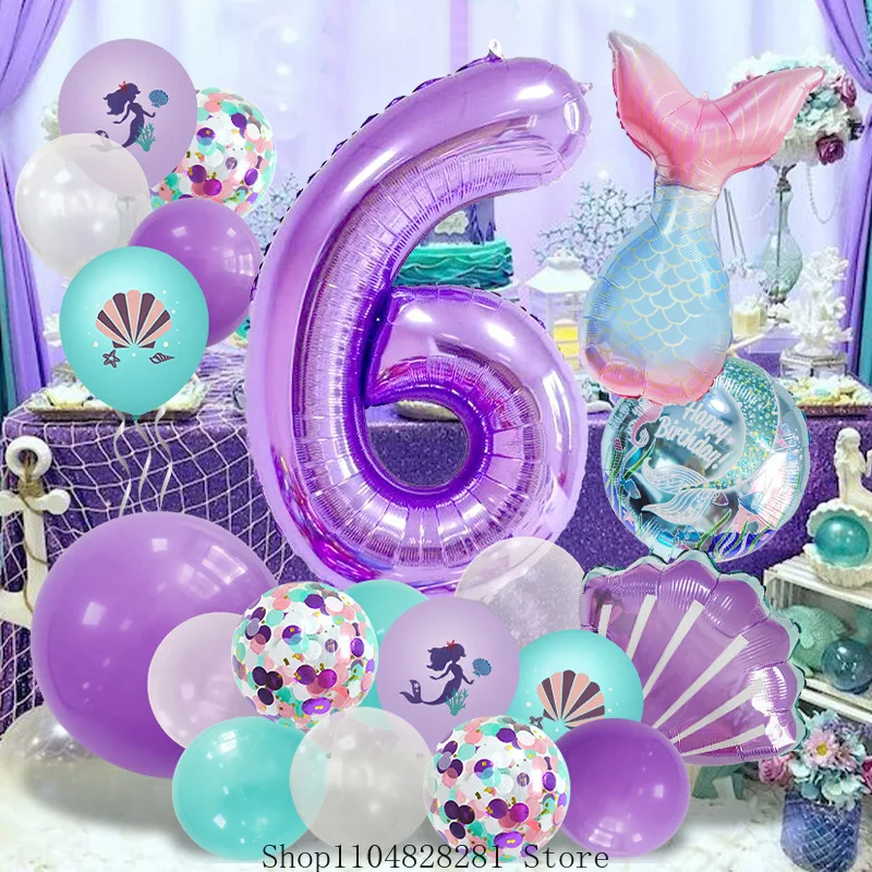 25PCSNew Комплект колонок для воздушных шаров с хвостом русалки - Декор для подводной тематической вечеринки для детского дня рождения, вечеринки у бассейна, тематических мероприятий с русалкой