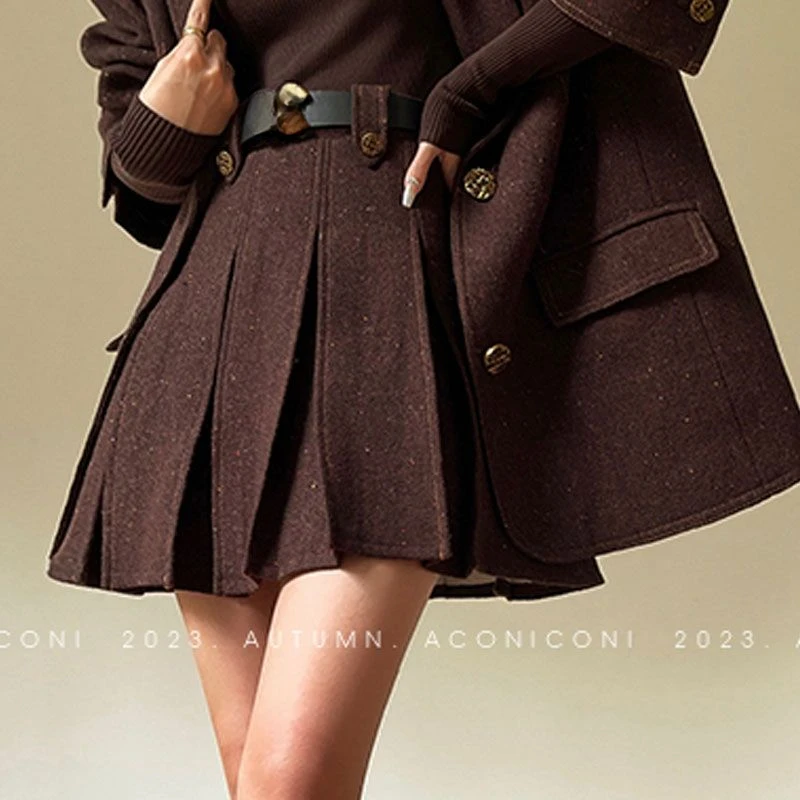 MiiiiX French Style Elegant Skirt Suits Women Two-piece Set Autumn High-end Long-sleeved Suit Jacket Design Short Pleated Skirt