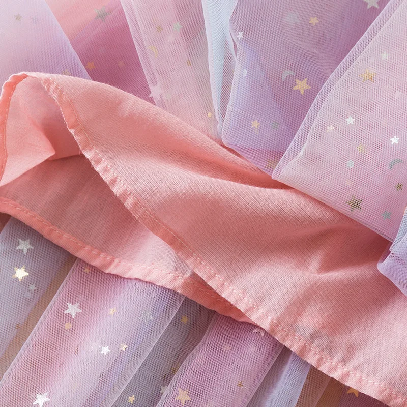 Summer Girls\' Dress Baby Girl Full Of Stars Moon Decorations Suspenders Colorful Mesh Beach Princess Dress