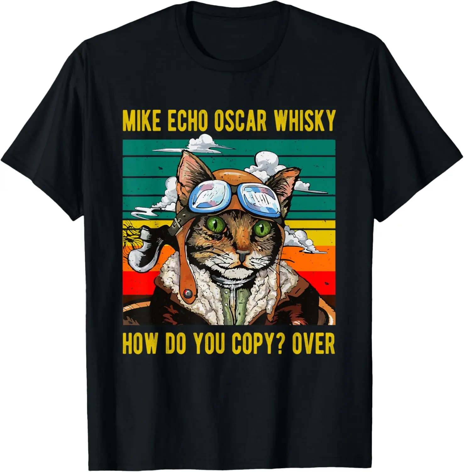 Mike Echo Oscar Whisky Cat Funny Cat's Pun Pilot Vintage T-Shirt