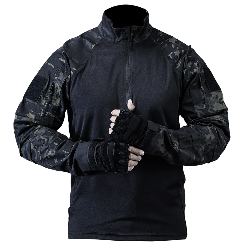 Men's Frog Combat Long Sleeve Shirt Quick Dry Moisture Wicking Tactical Top with Reinforced Elbow for Urban Outdoor Training