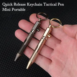 Creative Mini Brass Self-Defense Tactical Pen Quick Release Keychain Metal Writing Pen Bolt Switch For Outdoor Camp EDC Tool