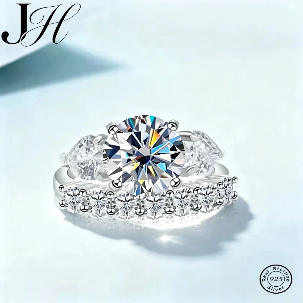 JH 5.7CT Moissanite 925 Silver Ring For Women D Color Shining Moissanite Gemstone Engagement Ring Fine Jewelry Diamond