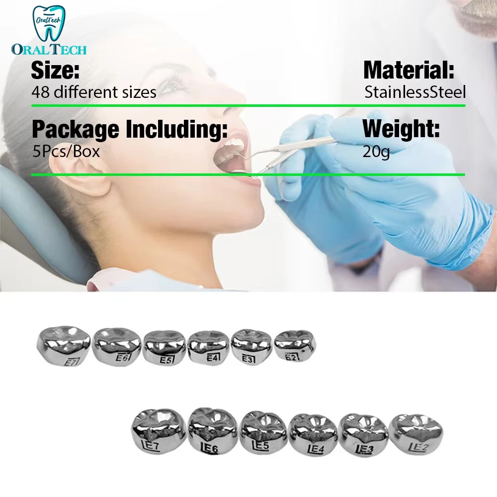 Dental Temporary Crowns 5pcs/bag Stainless Steel Pedo Molar Crown Refill Kit 1st 2nd Preformed Kids Primary Orthodontic Material