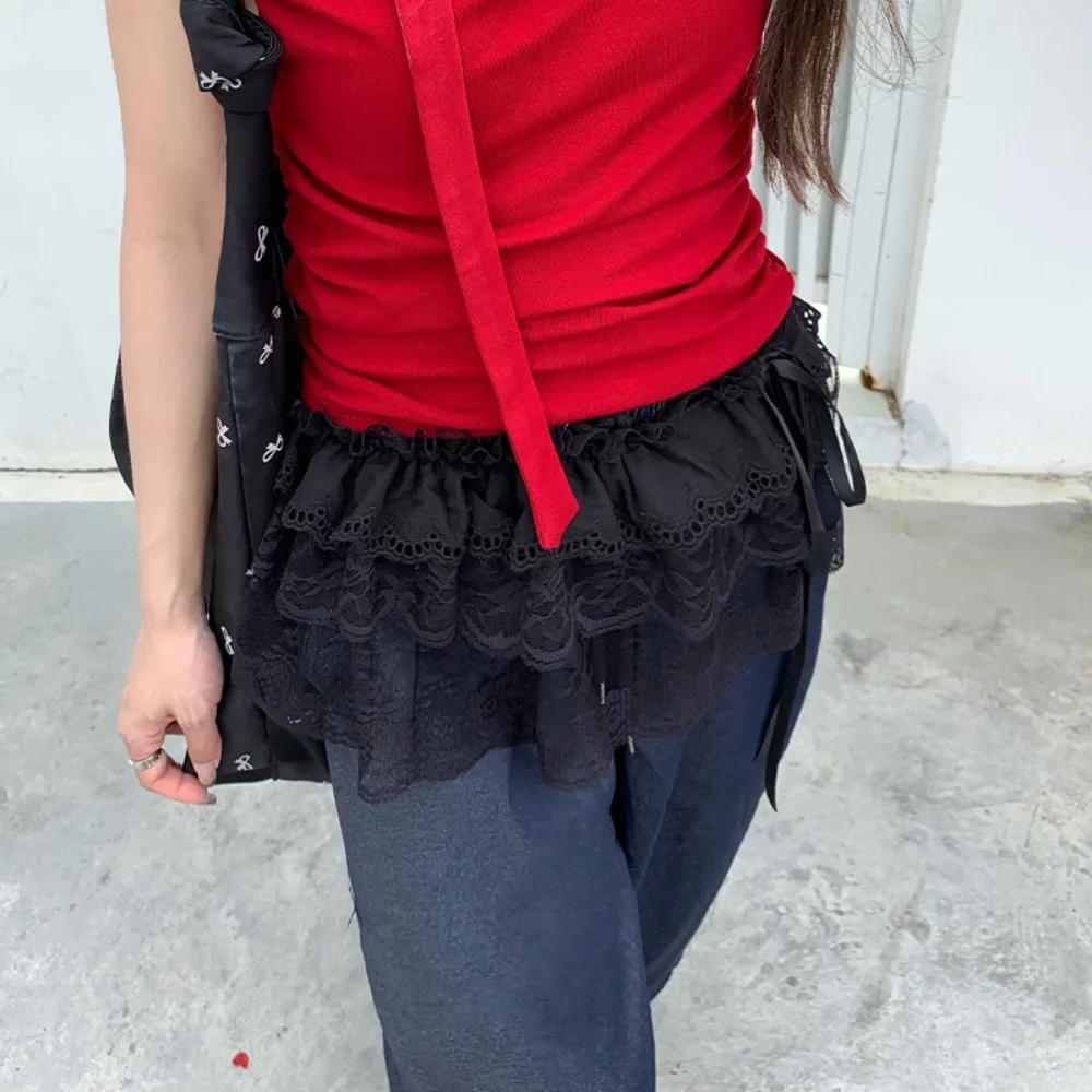 

Модные мини-юбки в стиле балеткор с кружевом, белые, в корейском стиле, с оборками, короткие, многослойные, с завышенной талией, для женщин