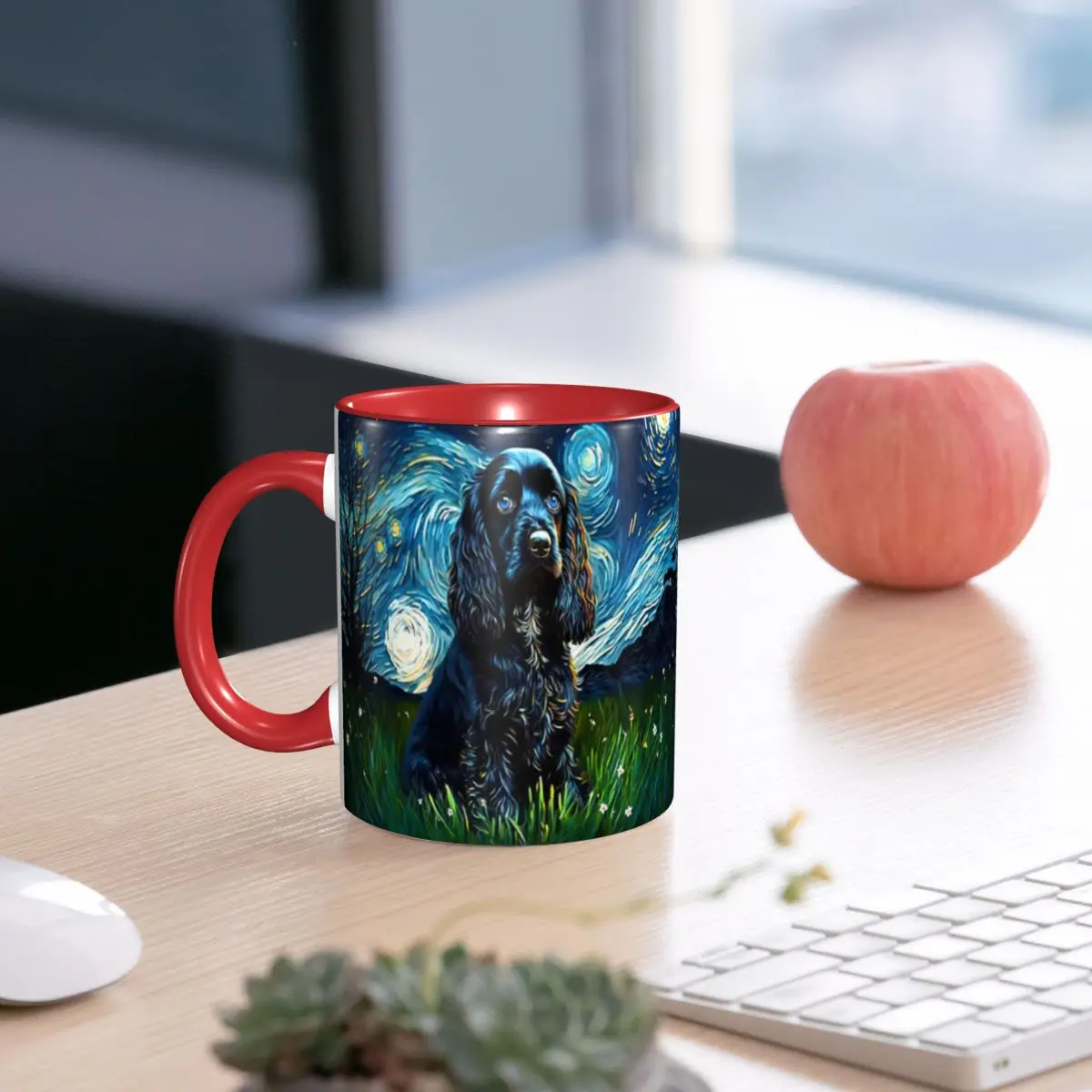 A Cocker Spaniel Puppy Starry Night Mug Funny Ceramic Coffee Cups Tea Mugs Milk Cup Drinkware Gift for Woman Man