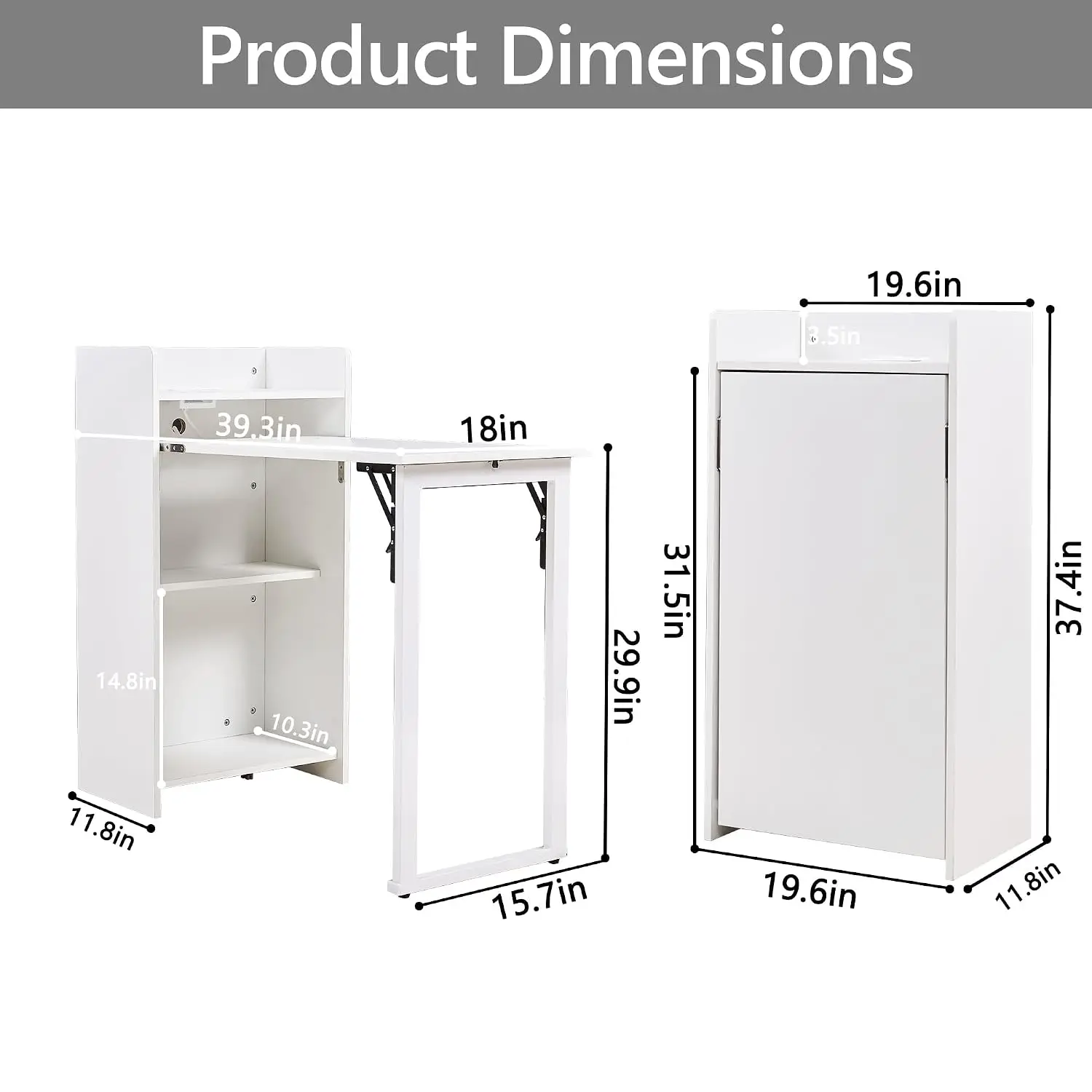 Fold Out Desk with Built-in Outlet & Storage for Small Space Home Office Bedroom, Customized