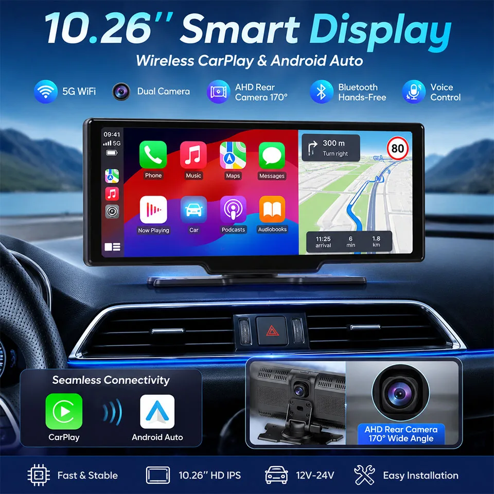 

XFY 2026 NEW 4K10.26'' Car DVR Wireless CarPlay Android Auto Multimedia Player IPS Touch Screen Bluetooth Video Recorder FM AUX