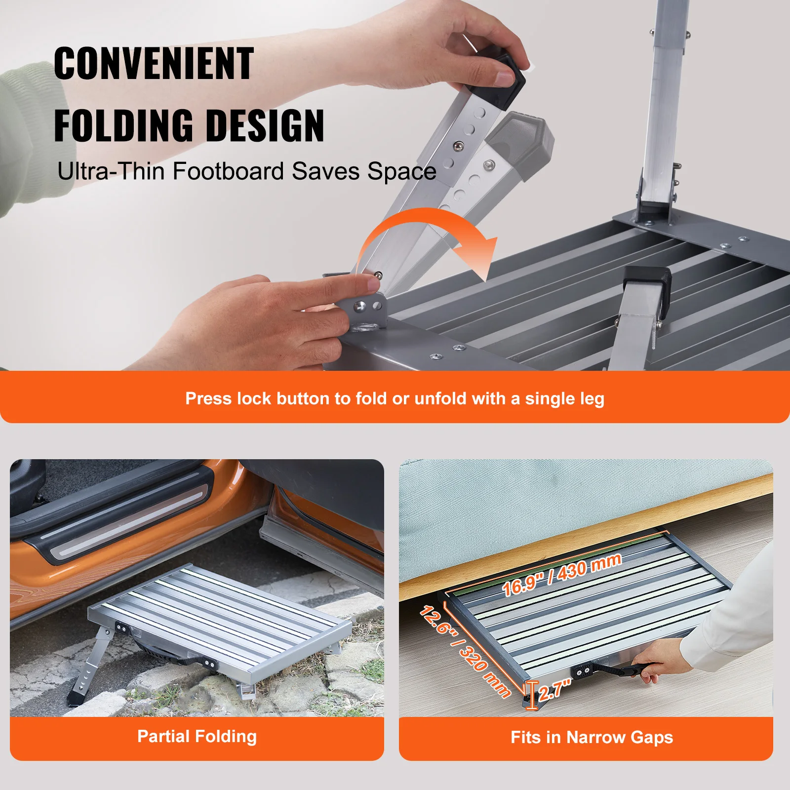 VEVOR RV Steps Aluminum Alloy Folding Platform Step Adjustable Height Portable Step Stool with Anti-Slip Surface Rubber Feet