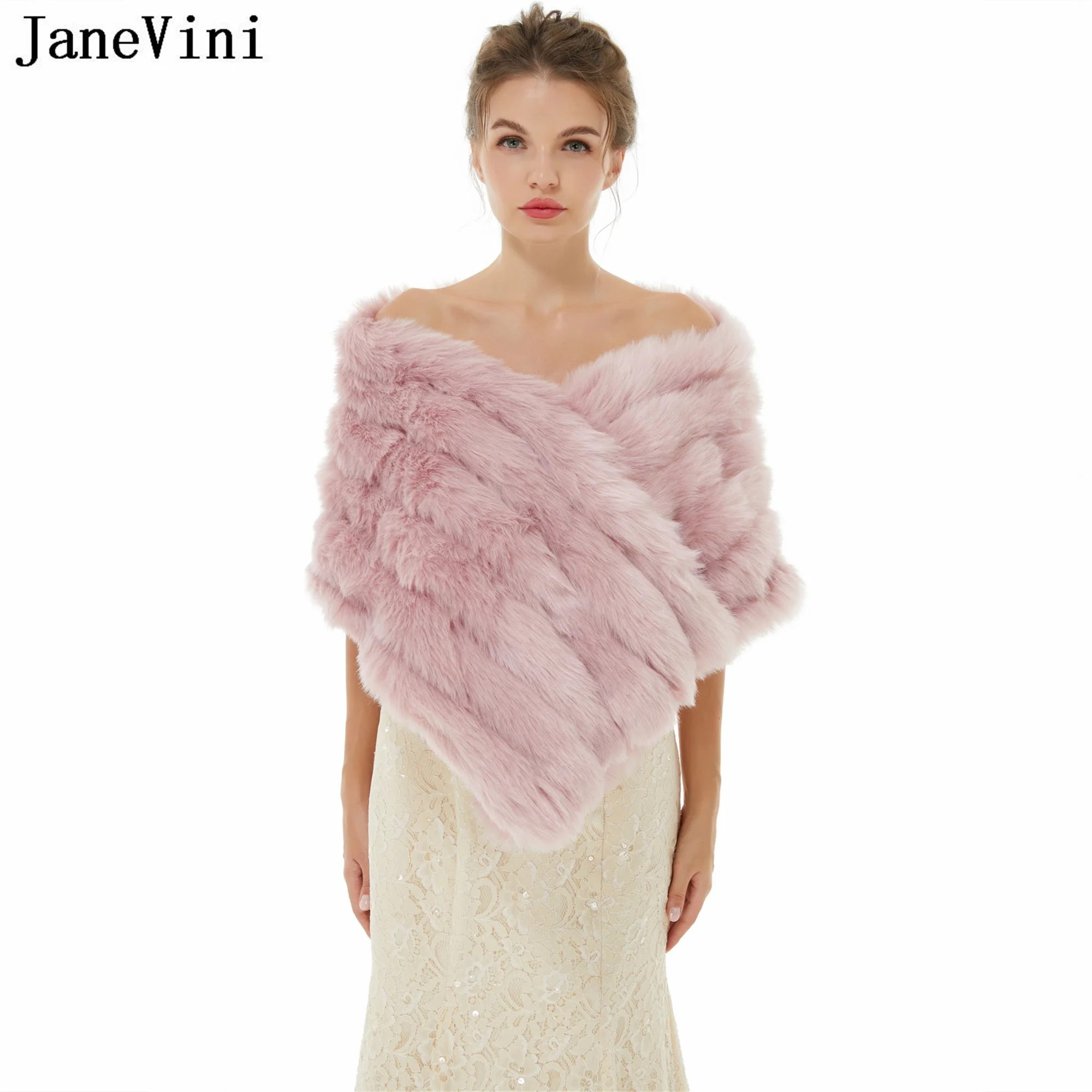 

JaneVini Vintage Faux Fur Bridal Shawl Wedding Capes Wraps Party Formal Boleros Wedding Winter Jacket for Bride Veste Mariee