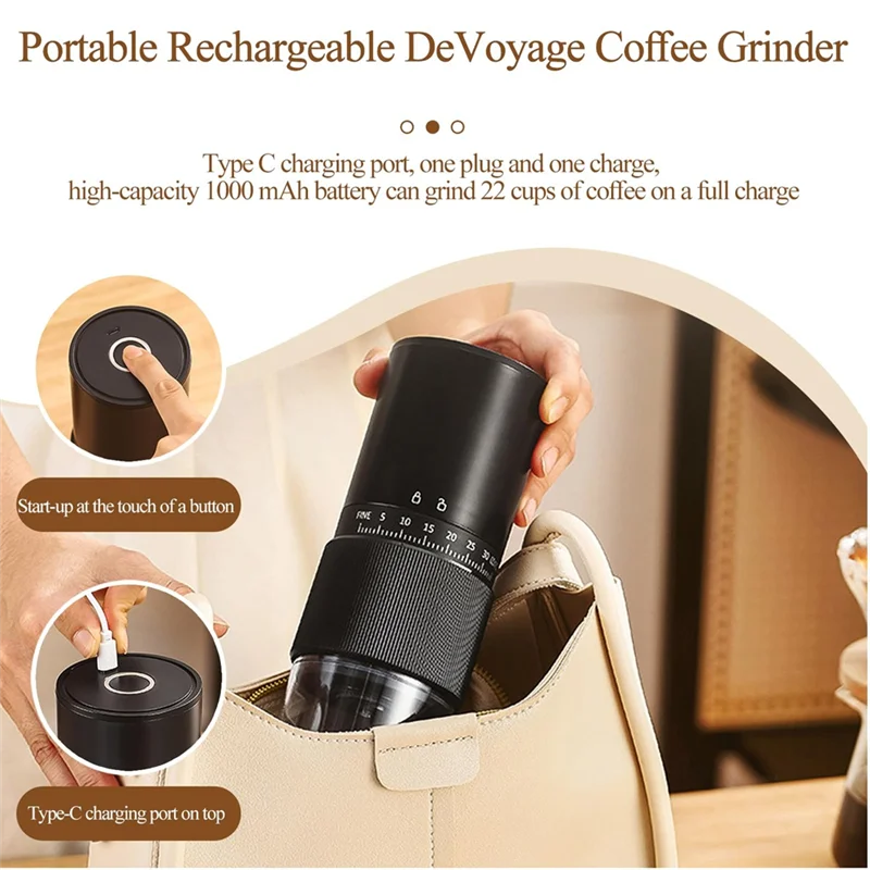 

【Home-Accessories】USB Rechargeable Portable Coffee Grinder–Compact Burr Grinder With 30 Adjustable Settings For Travel