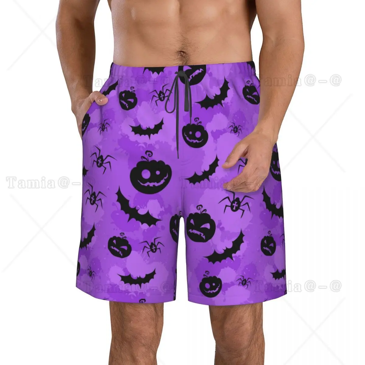 Beach swimsuit men quick-drying swimwear Pumpkins Bats And Spiders Purple breathable swimwear beach shorts sexy male swimsuit