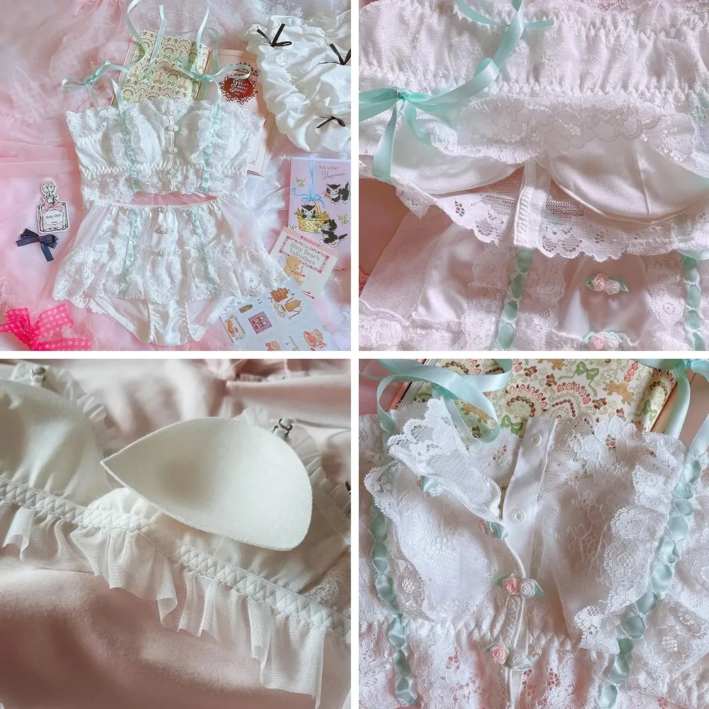 

Lolita Lace Front Buckle Bra & Panty Set, Retro Romantic Underwear with Shell Design
