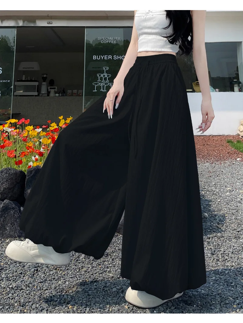 Women's Oversized High Waist Wide Leg Pants Spring Summer Solid Color Casual Cropped Pants Woman Loose Puffy Lantern Trousers