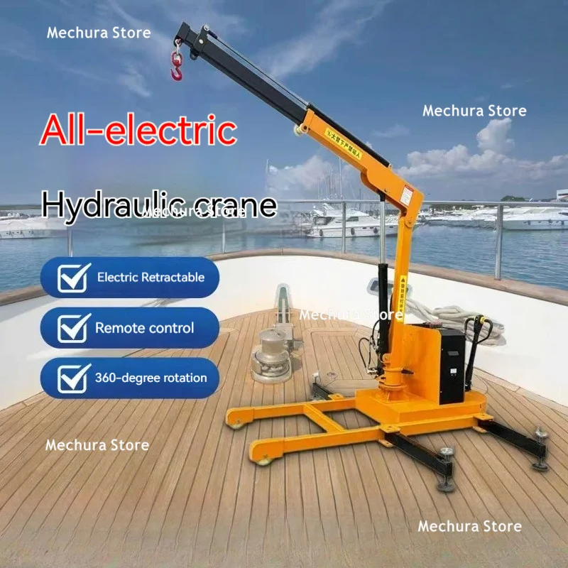 Small Mobile Hydraulic Electric Crane 1 Ton 2 Ton Self-Rotating Lifting Home Use Remote Control Telescopic Boom Hoist JT60