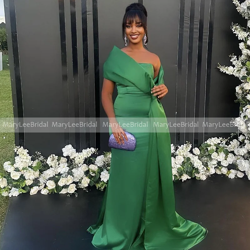 

Green Mermaid Satin Bridesmaid Dresses with Removable Wrap Simple Wedding Guest Dress for Women 2024 Cheap Long Party Gowns