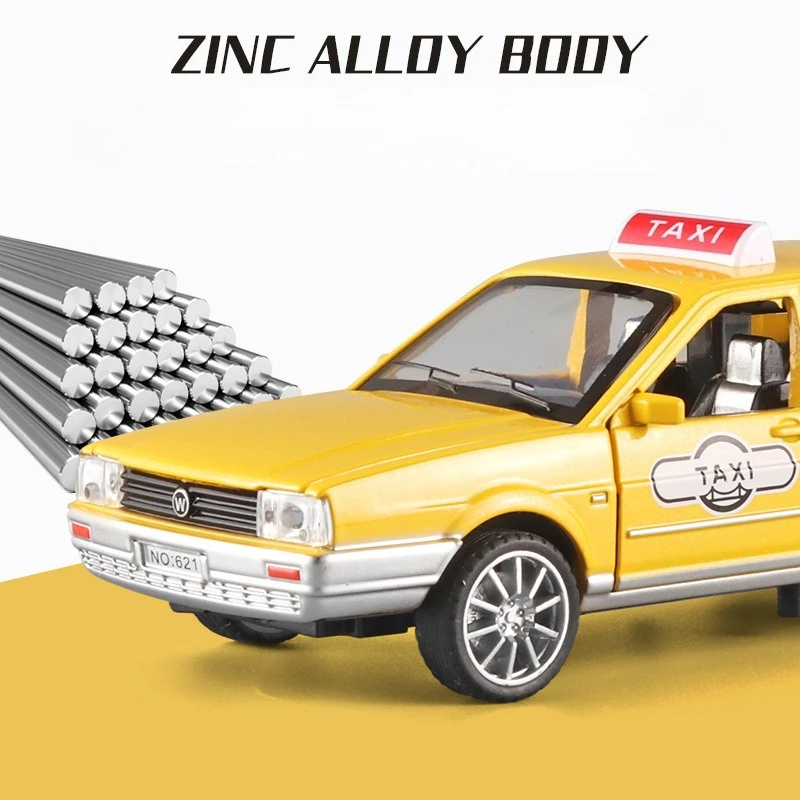 1:32 سبيكة سيارة أجرة نموذج الإضاءة الموسيقى التراجع ستة أبواب تصميم سيارات لعبة للأطفال