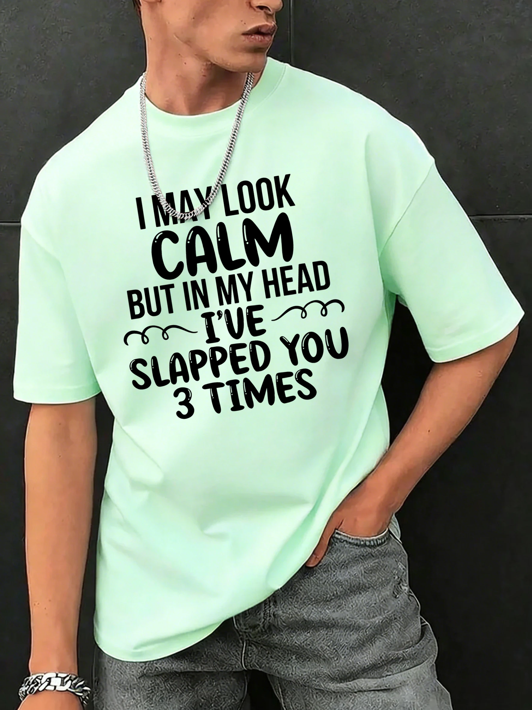 Slapped You 3 Times In My Head Print Herren-T-Shirts aus Baumwolle, Hip-Hop-T-Shirts, O-Ausschnitt, Sommerkleidung, lässig, trendig, All-Match-Kurzarm – Detail 29