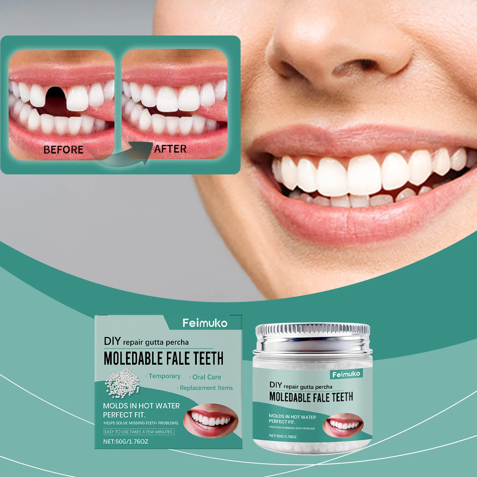 Moldable Solid Temporary Tooth Glue DIY False Teeth For Missing Tooth Custom Fit Natural Look Easy Shape Cosmetic Dental Decor