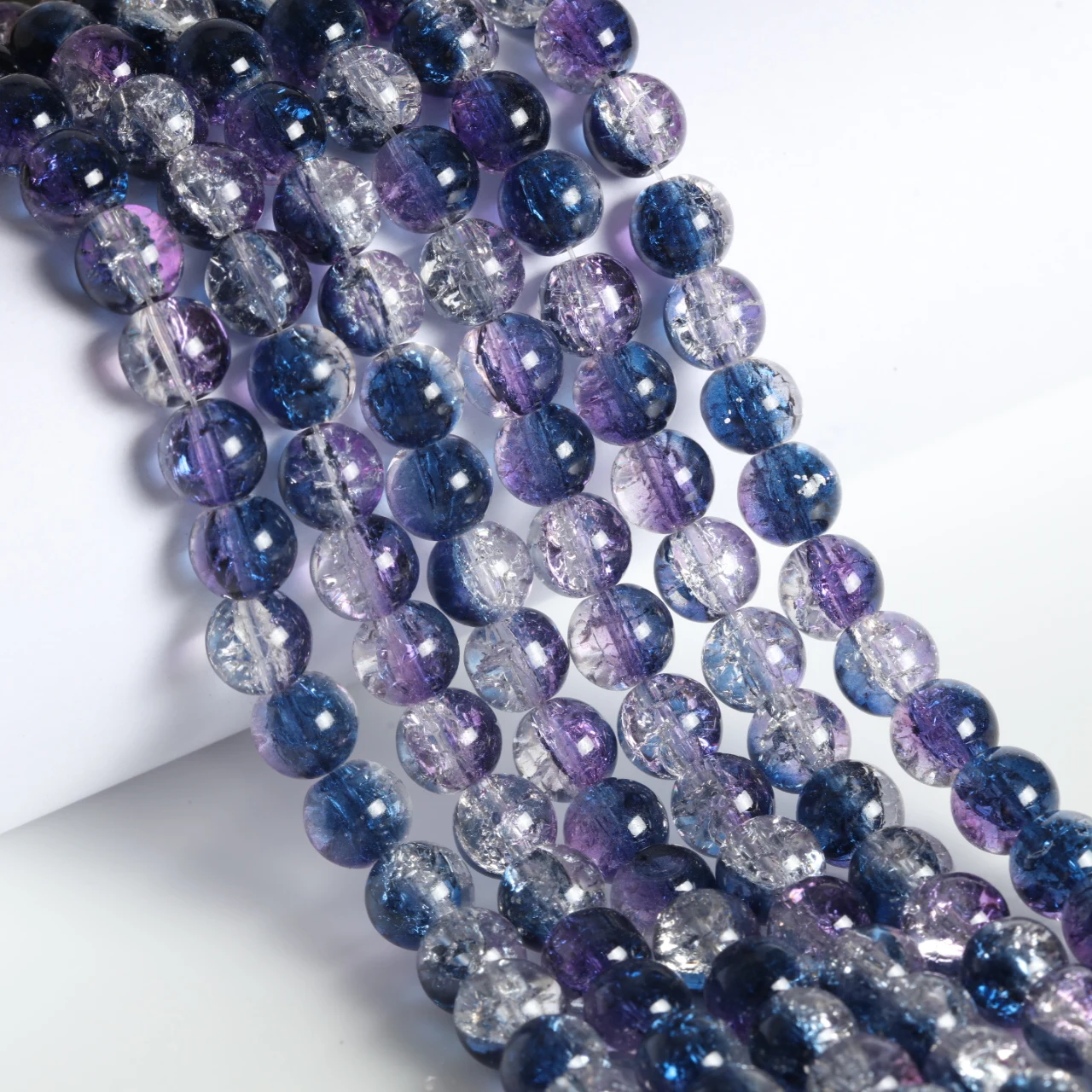 10mm Dark Blue Violet Crack Glass Beads Transparent Crack Loose Spacer Beads For Ornament Bracelet Earring DIY Jewelry Materials