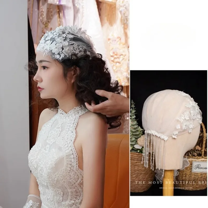 

Ретро кружевная шляпа Баотоу, французская невеста, свадебная фотография, головной убор с цветком