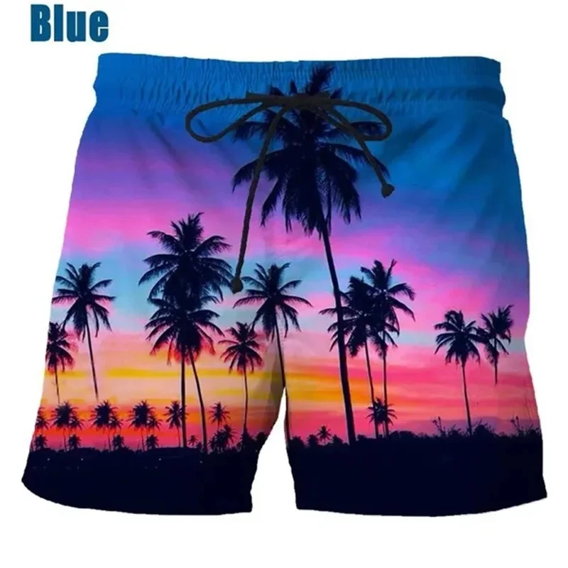 Pantalones cortos de playa hawaianos con estampado 3D de árbol de Coco para hombre, pantalones cortos de natación casuales de verano, pantalones