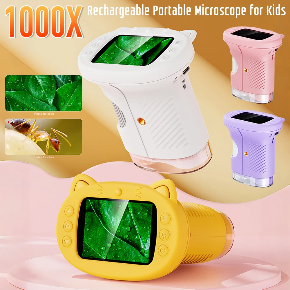 Microscope Portable Rechargeable 1000X pour enfants, loupe numérique portative 1080P, écran IPS de 2.4 pouces pour enfants étudiants ﻿