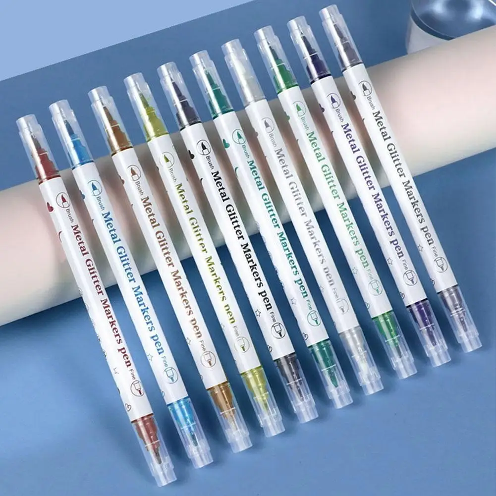 10 Metallic Colors Dual Tip Acrylic Nail Painting Temporary Tattoo Pen Paint Pens Markers For Rock Painting Ceramic Surfaces DIY