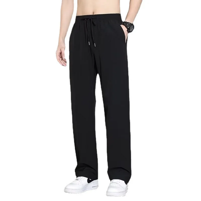 

Men's Summer Cool Breathable Thin Ice Silk Casual Pants Faionable Korean Sle Loose Straight Leg Sports Leisure Trousers