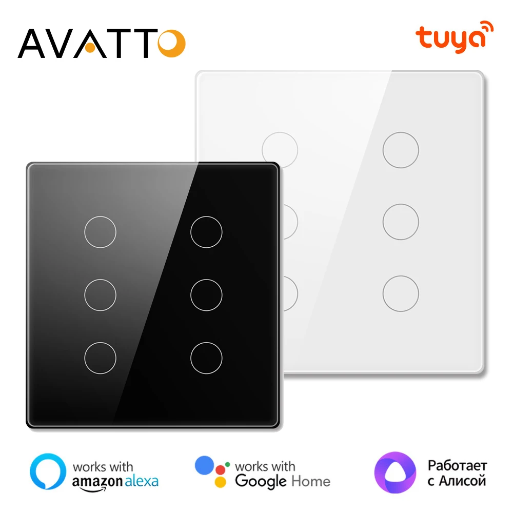 AVATTO Tuya Smart Life Glass Panel Brazil Standard Touch Switch,WiFi/ZigBee 4x4&4/6 Gang Wall Switch Work With Alexa Google Home